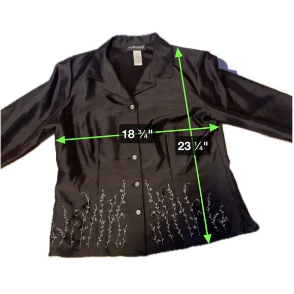 Sag Harbor NWT Charcoal Long Sleeve Button Up Embroidered Blouse SZ 14 Petite - Picture 7 of 8